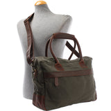 Handgepäck Arbeitstasche Damen Herren Leder Canvas grün LE2007