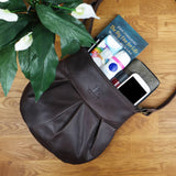 kleine Damentasche Umhängetasche Leder dunkelbraun LE0070