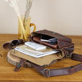 kleine Umhängetasche Schultertasche Damen Herren Leder braun LE3023