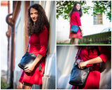 kleine Umhängetasche Schultertasche Freizeittasche Leder schwarz LE3049