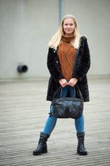 Schultertasche Handtasche Henkeltasche Damen Leder schwarz LE0046