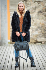 Schultertasche Handtasche Henkeltasche Damen Leder grau LE0046