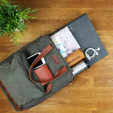 Rucksack Umhängetasche Damen Herren Leder Canvas grau LE1014