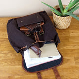 Rucksack Freizeitrucksack Wanderrucksack Leder Canvas mokka LE1010