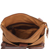 Umhängetasche Schultertasche Damen Herren Used Look Leder Canvas cognac LE3011