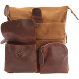 Umhängetasche Schultertasche Damen Herren Used Look Leder Canvas cognac LE3011