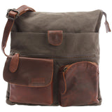 Umhängetasche Schultertasche Damen Herren Used Look Leder Canvas grau LE3011