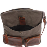 Umhängetasche Schultertasche Damen Herren Used Look Leder Canvas grau LE3011