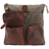 Umhängetasche Schultertasche Damen Herren Used Look Leder Canvas grau LE3011