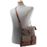 Umhängetasche Schultertasche Damen Herren Used Look Leder Canvas grau LE3011