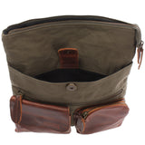 Umhängetasche Schultertasche Damen Herren Used Look Leder Canvas grün LE3011