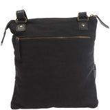 Umhängetasche Schultertasche Damen Herren Used Look Leder Canvas schwarz LE3011