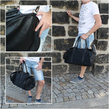 Weekender Reisetasche Sporttasche vintage Leder Canvas 53cm schwarz LE2004