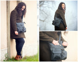 Umhängetasche Schultertasche Damen Herren Used Look Leder grau LE3011