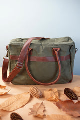 Handgepäck Arbeitstasche Damen Herren Leder Canvas grün LE2007