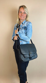 Umhängetasche Schultertasche Freizeittasche Büffelleder schwarz LE3085