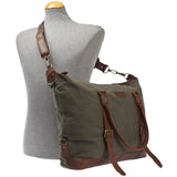 kleiner Weekender Shopper Damen Herren Leder Canvas grün LE2006