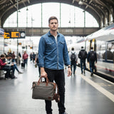 Aktentasche Handgepäck Trolleytasche Canvas Leder grau LE3066