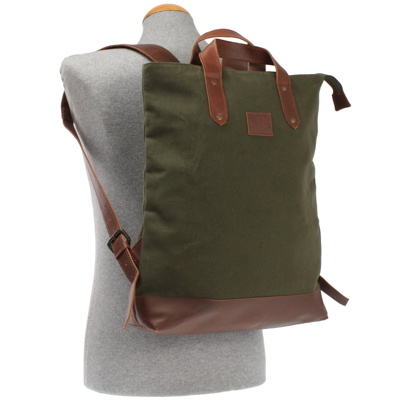 Freizeitrucksack Rucksack DIN A4 Canvas Leder grün LE1021