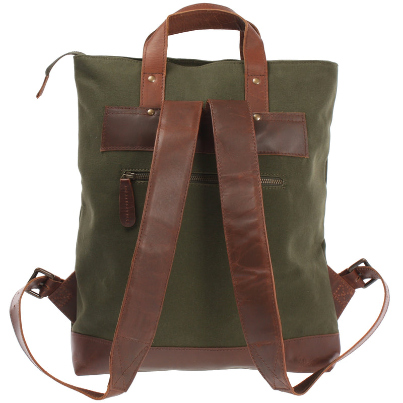 Freizeitrucksack Rucksack DIN A4 Canvas Leder grün LE1021