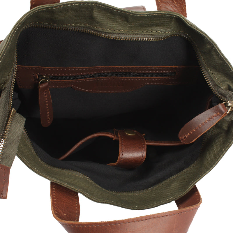 Freizeitrucksack Rucksack DIN A4 Canvas Leder grün LE1021