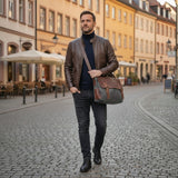 B-Ware Messenger Bag Din A4 Kuriertasche Leder Canvas grau LE3018