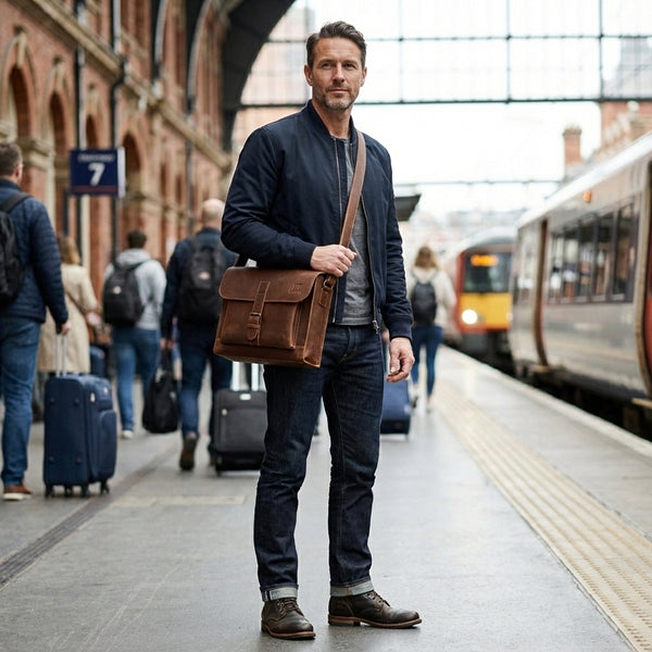 Messenger Bag DIN A4 Aktentasche Damen Herren Leder mittelbraun LE3054