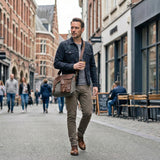 Kuriertasche Umhängetasche DIN A4 Leder Canvas grau LE3032
