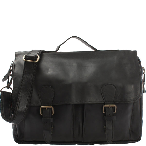 Messenger Bag Umhängetasche Lehrertasche Leder schwarz LE3029