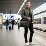 Messenger Bag Collegetasche DIN A4 Aktentasche Leder schwarz LE3029