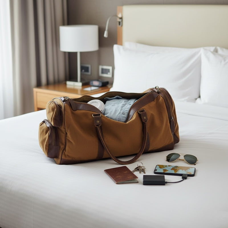 Reisetasche Weekender Sporttasche Leder Canvas 55cm cognac LE2017