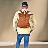 Roll Top Rucksack Lederrucksack Freizeitrucksack Damen Herren Leder cognac LE1025