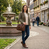 Schultertasche Handtasche Henkeltasche Damen Leder braun LE0046