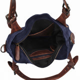Schultertasche Henkeltasche Shopper Damen Veloursleder Leder dunkelblau - navy LE0054