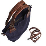 Schultertasche Henkeltasche Shopper Damen Veloursleder Leder dunkelblau - navy LE0054