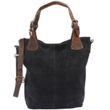 Schultertasche Henkeltasche Shopper Damentasche Veloursleder Leder anthrazit LE0054