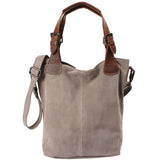 B-Ware Schultertasche Henkeltasche Shopper Damentasche Veloursleder Leder grau LE0054