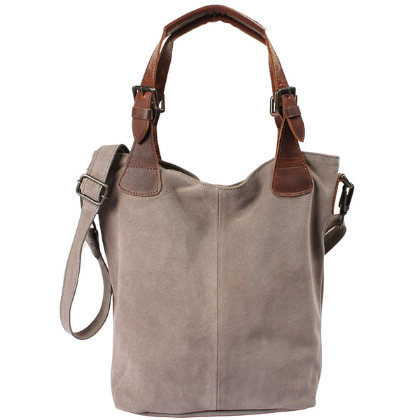Schultertasche Henkeltasche Shopper Damentasche Veloursleder Leder grau LE0054