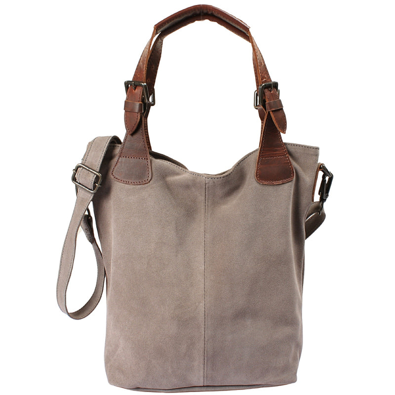 B-Ware Schultertasche Henkeltasche Shopper Damentasche Veloursleder Leder grau LE0054