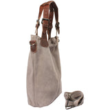B-Ware Schultertasche Henkeltasche Shopper Damentasche Veloursleder Leder grau LE0054