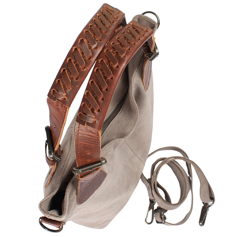 B-Ware Schultertasche Henkeltasche Shopper Damentasche Veloursleder Leder grau LE0054