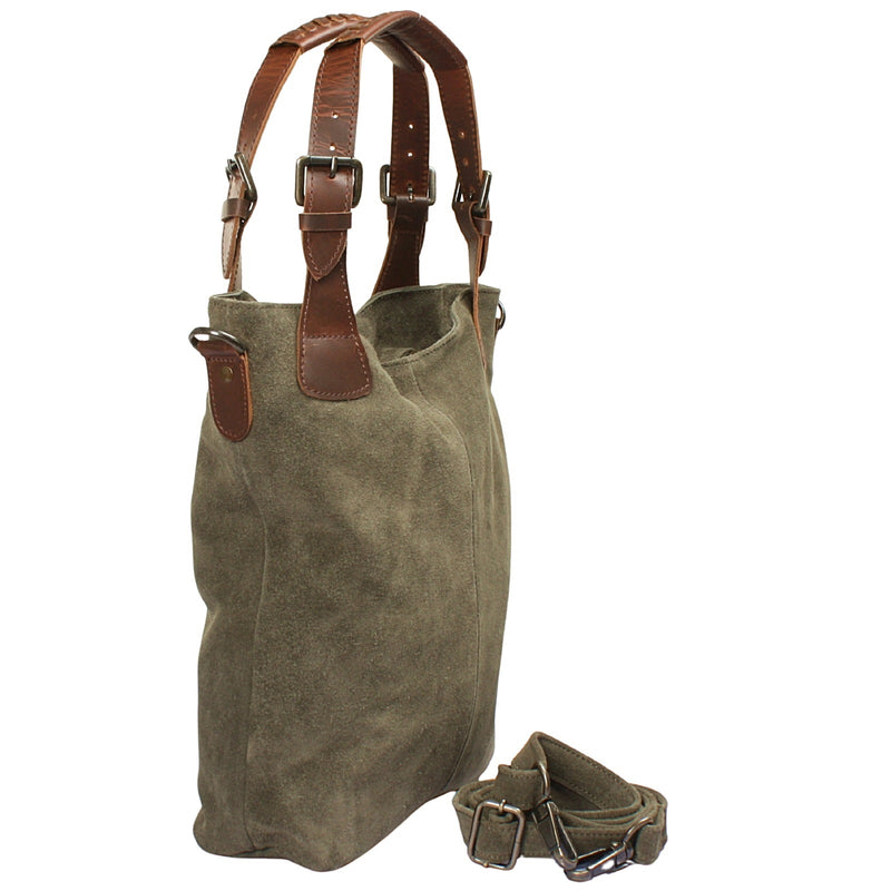 Schultertasche Henkeltasche Shopper Damentasche Veloursleder Leder grün LE0054