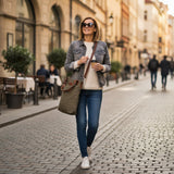 Schultertasche Umhängetasche Henkeltasche Shopper Damentasche Canvas Leder grün LE0054