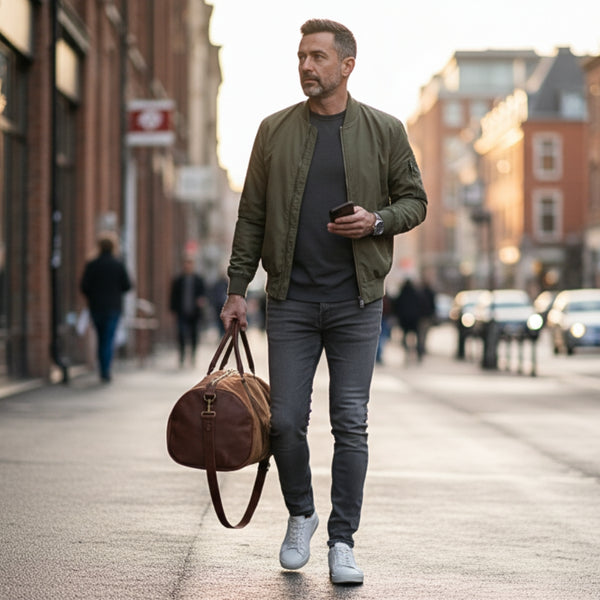 Weekender Reisetasche Sporttasche vintage Leder Canvas 53cm cognac LE2004