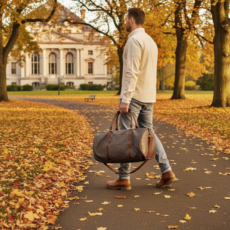 Weekender Reisetasche Sporttasche vintage Leder Canvas 53cm grau LE2004