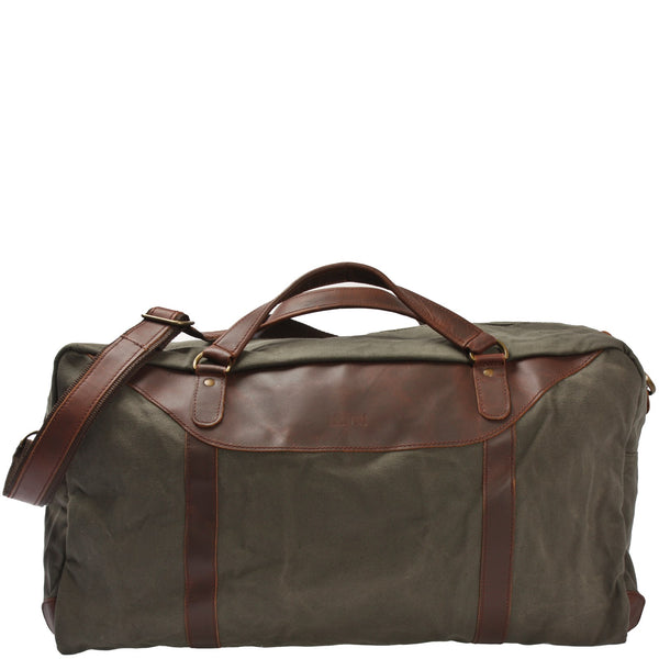 große Reisetasche Weekender Handgepäck Canvas Leder grün LE2020
