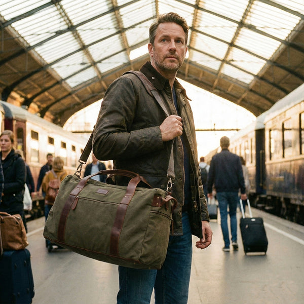 Weekender Sporttasche Reisetasche Damen Herren Leder Canvas 55cm grün LE2014