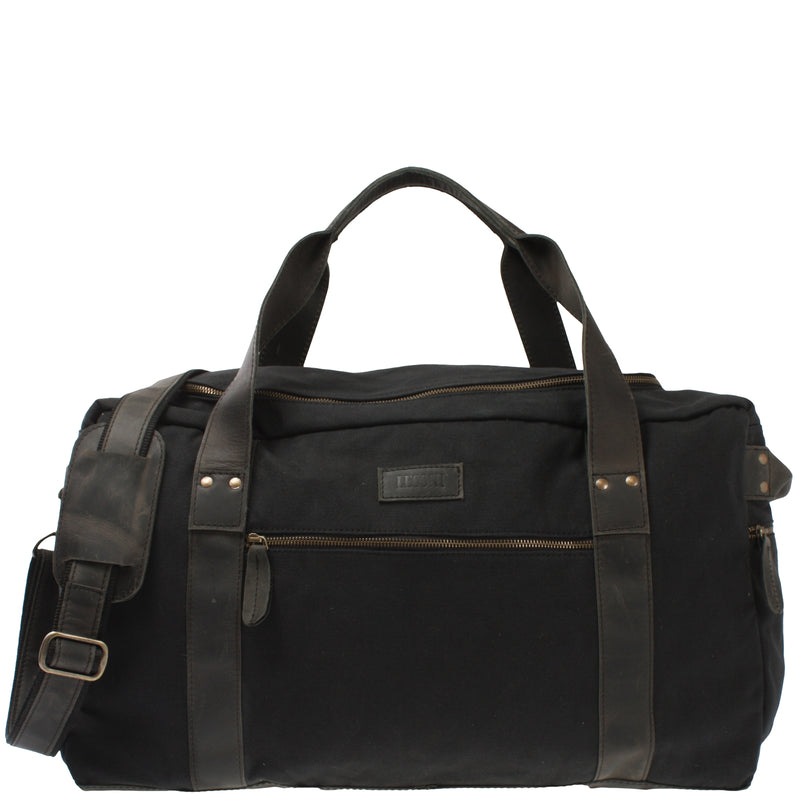 Leconi Weekender Sporttasche Reisetasche Damen Herren Leder Canvas schwarz LE2014