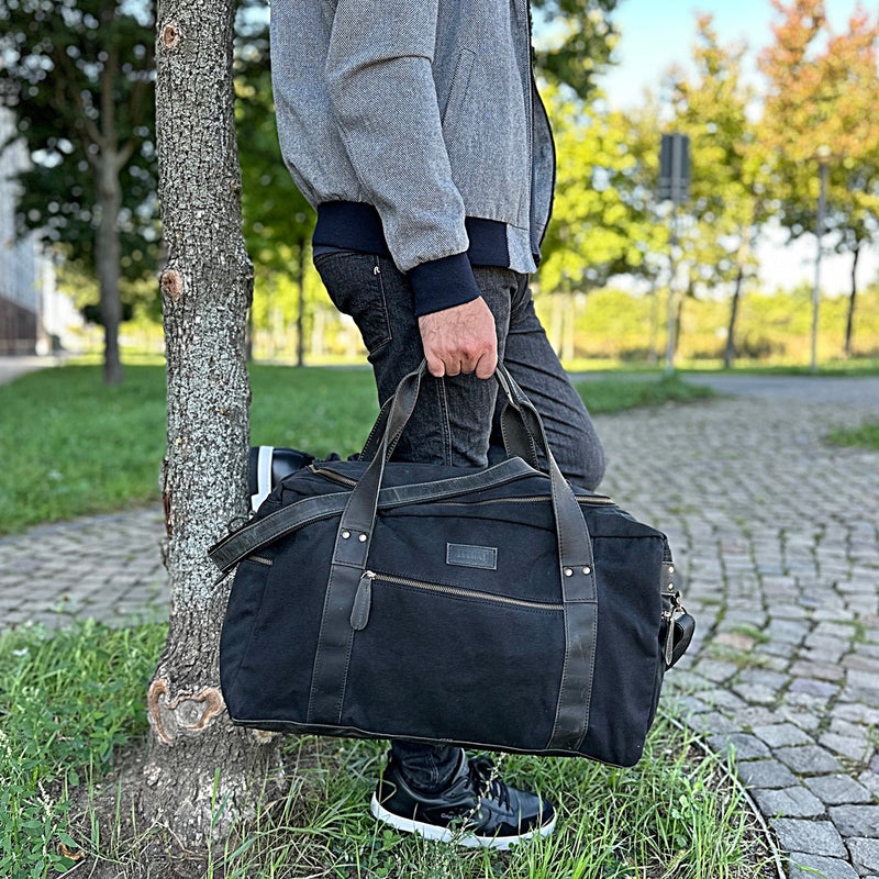 Weekender Sporttasche Reisetasche Damen Herren Leder Canvas 55cm