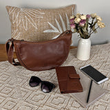 Half-Moon Bag Cross-Body Umhängetasche Schultertasche Leder braun LE0075